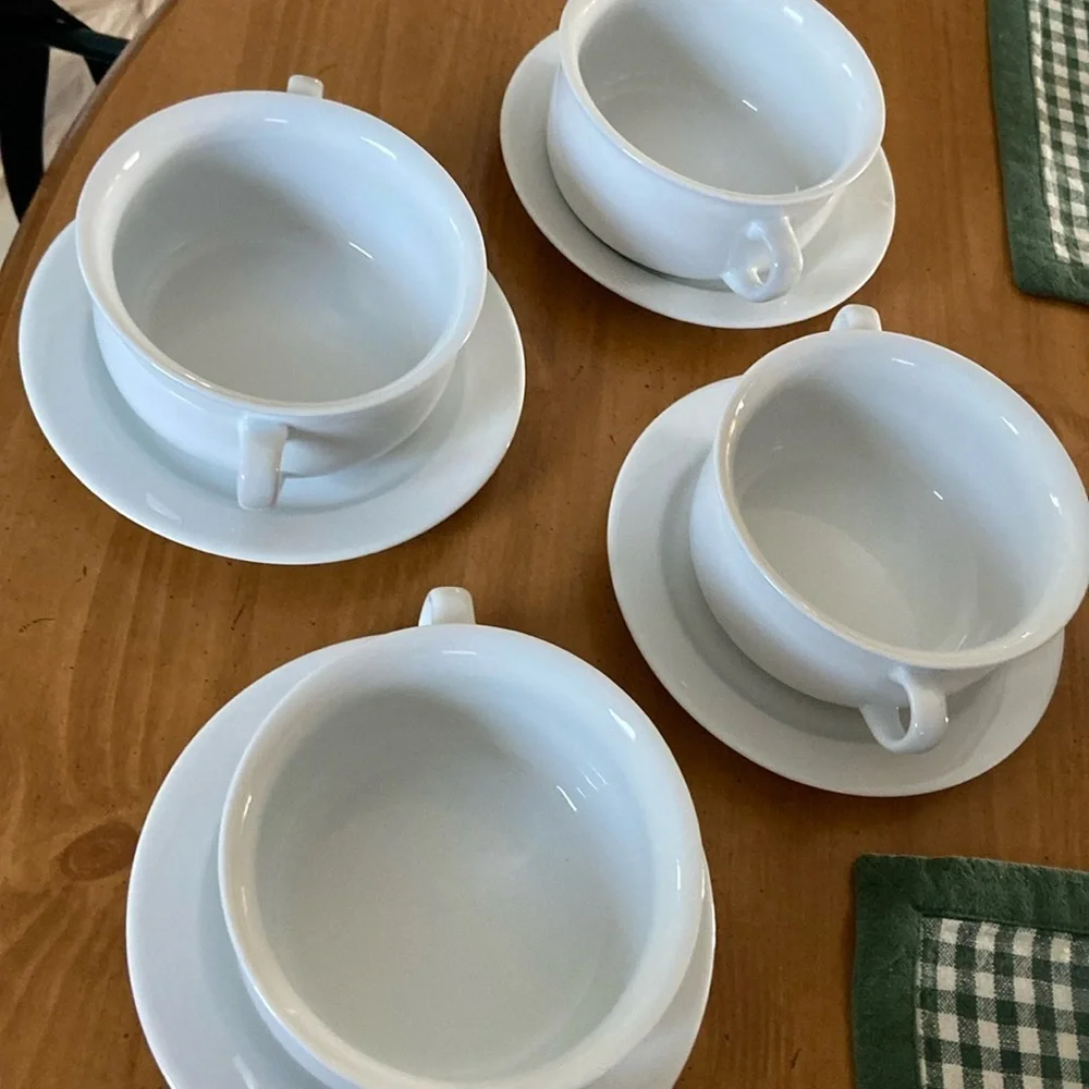 Williams Sonoma Essential white cream soup bowl with saucer